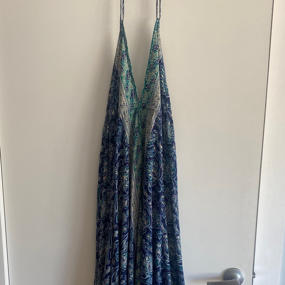 Elegant Blue and Green Maxi Dress